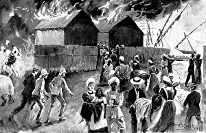 Mumbai Maharashtra India Prints: Fire at the Modykhana Plague Hospital: nurses saving the native patients