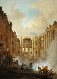 Blaze Gallery: Fire at the Opera House of the Palais-Royal in 1781. Artist: Robert, Hubert (1733-1808)
