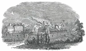 Fire at Parkhurst Prison, Isle of Wight, on Tuesday last, 1850. Creator: Unknown