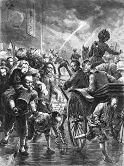 Hong Kong China Prints: The Fire Season at Hong Kong; Officers of the Brigade coming up in Rickshaws