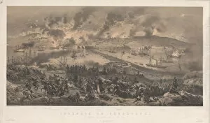 Benoist Collection: Fire of Sevastopol. Retreat of the Russians on the North Coast, 1855
