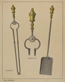 Fire Tongs and Shovel, c. 1937. Creator: Hans Korsch