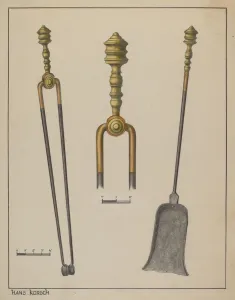 Fire Tongs and Shovel, c. 1937. Creator: Hans Korsch