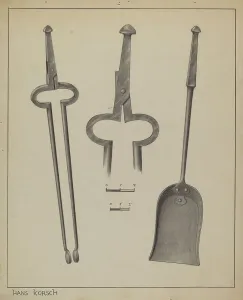 Tongs Prints: Fire Tongs and Shovel, c. 1937. Creator: Hans Korsch