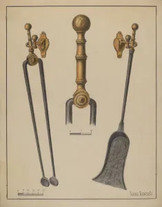 Tongs Prints: Fire Tongs, Shovel, and Jamb Hooks, c. 1937. Creator: Hans Korsch