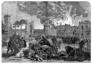 Salvage Prints: The Fire at Warwick Castle, 1871. Creator: Unknown