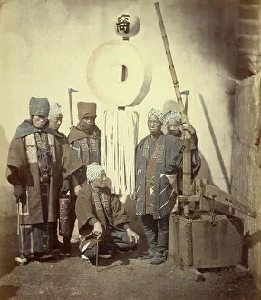 Workwear Prints: Fireman with Their Standard, 1866-1867. Creator: Felice Beato