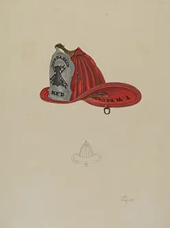 Fire Department Prints: Fireman's Hat, 1937. Creator: Lang, William