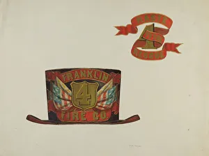 Firemans Prints: Fireman's Hat, c. 1937. Creator: Helen Bronson