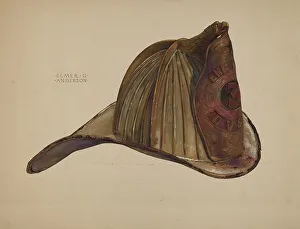 Anderson Elmer G Prints: Fireman's Helmet, c. 1937. Creator: Elmer G Anderson