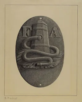 Fire Hose Prints: Firemark, c. 1937. Creator: Herman Bader