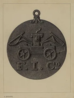 Fire Department Prints: Firemark, c. 1937. Creator: Herman Bader