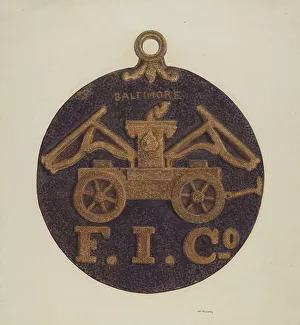Fire Department Prints: Firemark, c. 1938. Creator: Donald Williams