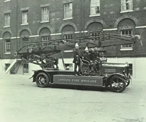 Firefighting Prints: Firemen aboard a fire engine, London Fire Brigade Headquarters, London, 1929
