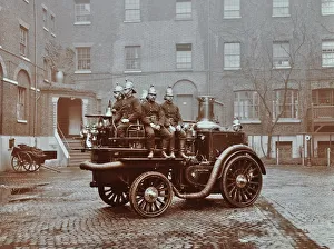 Firefighting Prints: Firemen aboard a motor steamer, London Fire Brigade Headquarters, London, 1909