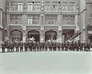 Bishopsgate Prints: Firemen lined up outside Bishopsgate Fire Station, Bishopsgate, City of London, 1908