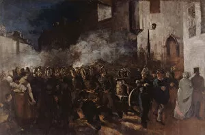Images Dated 7th December 2017: Firemen running to a blaze, 1851