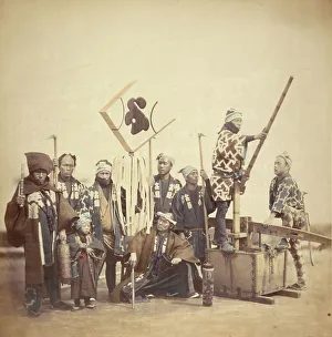 Workwear Prints: Firemen in Traditional Costume, about 1868. Creator: Felice Beato