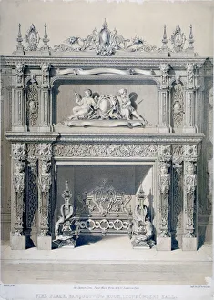 John Jackson Prints: Fireplace in Ironmongers Hall, Fenchurch Street, City of London, 1855