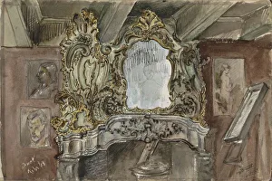 Ornamental Prints: Fireplace with ornamental mirror in an interior, 1863. Creator: Isaac Gosschalk