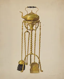 Fire Irons Prints: Fireside Set, c. 1938. Creator: Hans Mangelsdorf