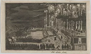 Firework display, Nuremberg 1649, reduced copy of Kurze Beschreibung dess kunstlich... after 1649. Creator: Anon