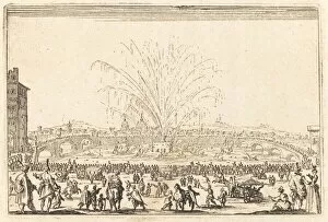Arno Collection: Fireworks on the Arno, Florence, c. 1622. Creator: Jacques Callot