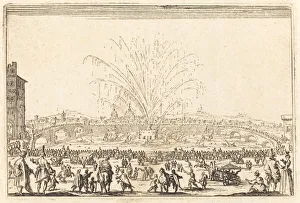 Fireworks on the Arno, Florence, c. 1622. Creator: Jacques Callot Fireworks on the Arno, Florence, c. 1622. Creator: Jacques Callot