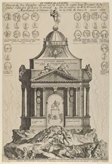 Louis Dieudonn And Xe9 Prints: Fireworks celebrating the erection of the Temple of Glory and equestrian statue of Louis l