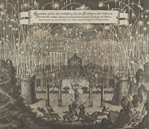 Celebrations Gallery: Fireworks celebrating the marriage of Emperor Leopold I and Margarita, Vienna 1666, after 1666