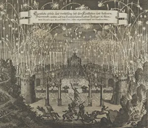 Firework Display Prints: Fireworks celebrating the marriage of Emperor Leopold I and Margarita