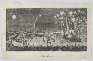 Celebrating Collection: Fireworks display celebrating the end of the Thirty Years War, Nuremberg, 1650 Creator: Anon