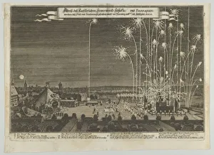 Fireworks display celebrating the end of the Thirty Years War, Nuremberg, 1650, 1650. 1650. Creator: Anon