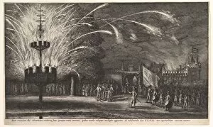 Postmaster General Collection: Fireworks at Hemissem, 1625-77. Creator: Wenceslaus Hollar