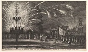 Firework Prints: Fireworks at Hemissem, 1625-77. Creator: Wenceslaus Hollar