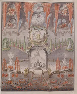 Fireworks and illumination on September 17, 1747 in Gostilitsy, Mid of the 18th cen Fireworks and illumination on September 17, 1747 in Gostilitsy, Mid of the 18th cen