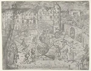 Explosion Gallery: Fireworks on June 23, 1595, for the entry to Küstrin of the Margrave of Brandenburg and Du..., 1595