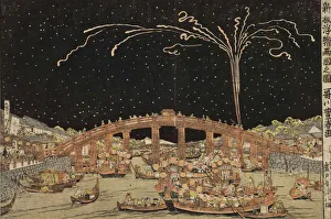Musée Guimet Prints: Fireworks Like Flowers in Bloom at Ryogoku Bridge, 1770-1779