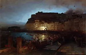 Cultural Event Prints: Fireworks in Naples, 1875. Creator: Oswald Achenbach