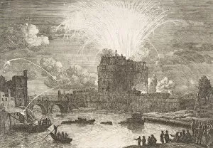 Fireworks in Rome Over Castel Sant Angelo, 18th century. Creator: Adriaen Manglard