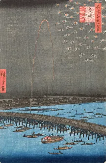 Firework Prints: Fireworks at Ryogoku, 1858. Creator: Ando Hiroshige
