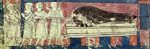 Knights Prints: Firing the earliest known cannon, c1326. Creator: Unknown