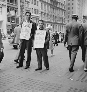 Sidewalk Gallery: Firms being picketed, 42nd Street, New York City, 1939. Creator: Dorothea Lange
