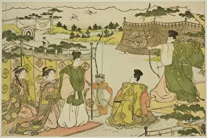 The First Archery Practice of the New Year (Yumi hajime), from the illustrated book... c. 1787. Creator: Torii Kiyonaga
