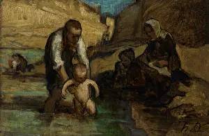Tenderness Prints: The first bath, c1852. Creator: Daumier, Honore (1808-1879)