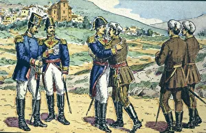 1839 Prints: First Carlist War. Embrace of Vergara among generals Espartero and Maroto, with