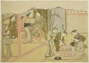 Harunobu Suzuki Collection: The First Childbirth (Uizan), the seventh sheet of the series 'Marriage in Brocade... c. 1769
