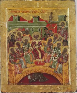 Byzantine Icon Gallery: First Council of Nicaea, 16th century. Artist: Byzantine icon