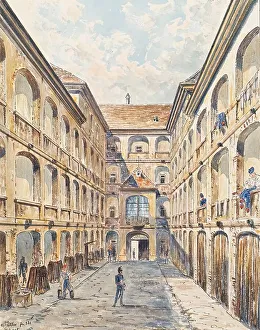 Pail Prints: The first courtyard of the Salzgries barracks in Vienna, 1880. Creator: Emil Hutter
