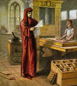 The First English Printer, 15th century, (c1850)